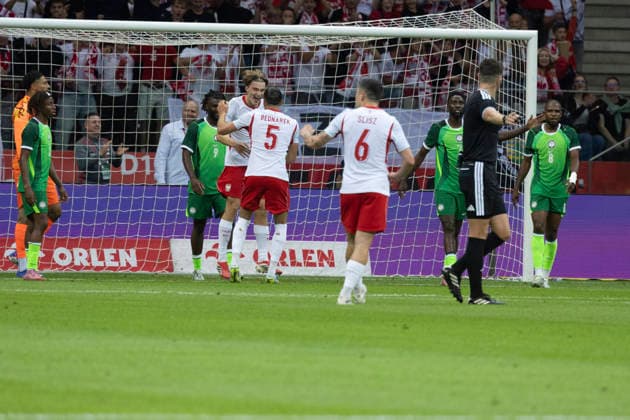 Fußball, Testspiel, Polen - Nigeria #5 Poland - Nigeria 03.06.2026 football, Warsaw, PGE National Stadium, FIFA , friendly international game match Poland - Nigeria ( mecz towarzyski, pilka nozna, Polska - Nigeria ) image shows: Kacper Potulski (4L) goal (gol) react photo Katarzyna Plewczynska Fotostyk Copyright: xKatarzynaxPlewczynskax 20260603FCTKPKAPL7531