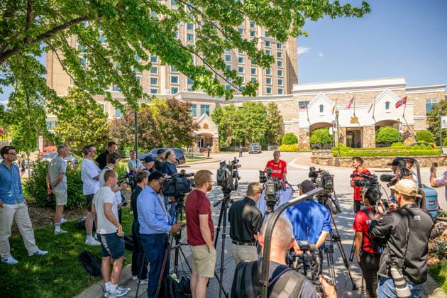 260603 Brede Hangeland, player manager of the Norwegian national football team, at a press event during day 8 of the FIFA World Cup 2026 on June 3, 2026 in Greensboro Photo Vegard Grott BILDBYRAN kod VG VG0935 bbeng fotball football soccer fotboll fifa world cup vm fotball vm norge norway precamp pre camp press event pressereff  Copyright: VEGARDxGRoTT BB260603VG028