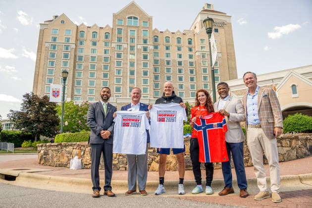 260603 Stale Solbakken, head coach of the Norwegian national football team, and Lise Klaveness, president of the Norwegian Football Association NFF , at a press event during day 8 of the FIFA World Cup 2026 on June 3, 2026 in Greensboro Photo Vegard Grott BILDBYRAN kod VG VG0935 bbeng fotball football soccer fotboll fifa world cup vm fotball vm norge norway precamp pre camp press event pressereff  Copyright: VEGARDxGRoTT BB260603VG032