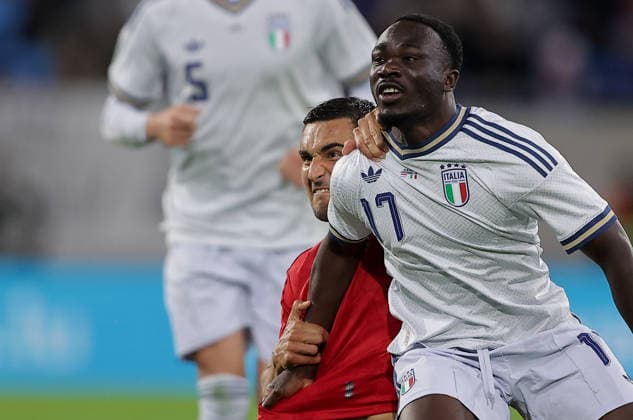 Dirk Carlson Luxembourg 13 in duel with Seydou Fini Italy 17 , curios Football, Season 2025 2026, Friendly match, International match 03 06 2026 National team Luxembourg Italy LUX vs ITA Stade de Luxembourg, Luxembourg