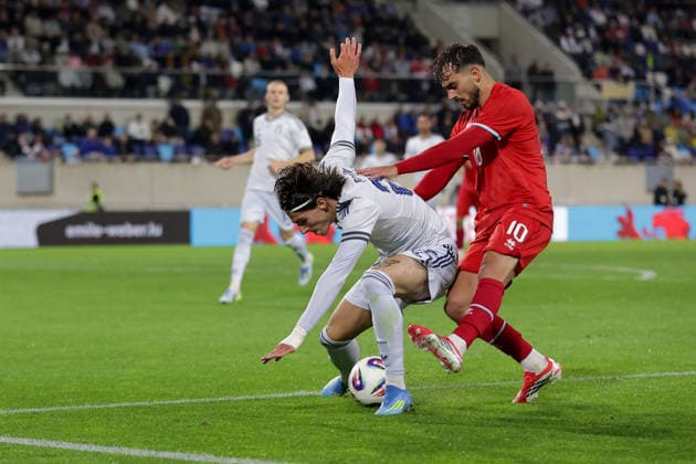 Danel Sinani Luxembourg 10 in duel with Niccolo Fortini Italy 25 Football, Season 2025 2026, Friendly match, International match 03 06 2026 National team Luxembourg Italy LUX vs ITA Stade de Luxembourg, Luxembourg
