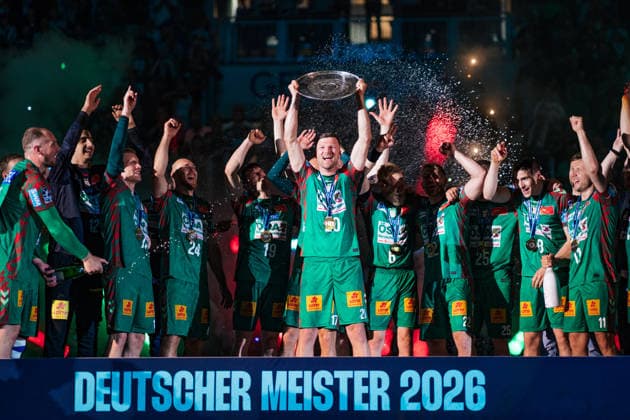 Germany HBL DAIKIN Handball Bundesliga 2025 2026, Matchday 33 SC Magdeburg vs VfL Gummersbach GETEC Arena Magdeburg Championship ceremony, cup, trophy, celebration, jubilation, emotions Copyright: xTomxLauruschkatx