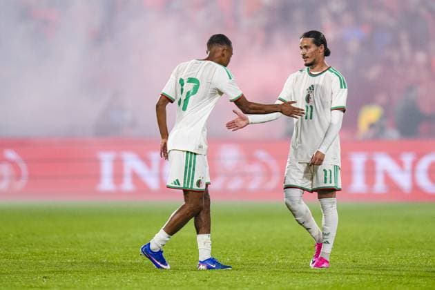 Fußball, Testspiel, Niederlande - Algerien #5 ROTTERDAM , 03-06-2026 , Stadium Feijenoord de Kuip , season 2025 2026 , FIFA International football , friendly match between The Netherlands and Algeria , picture shows Algeria player Anis Hadj Moussa scores the 0-1 Netherlands - Algeria (friendly)  x204135512x Copyright: