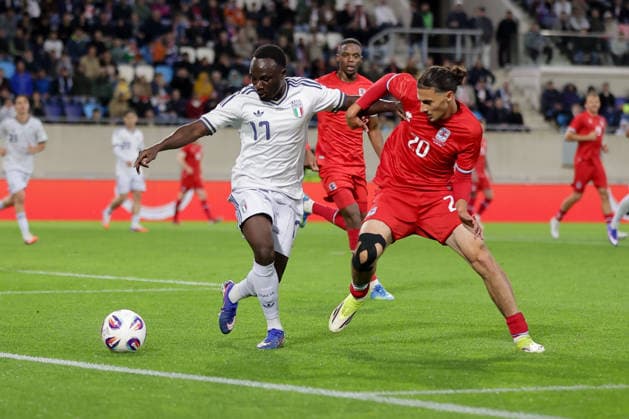 Seydou Fini Italy 17 in duel with Hamza Kadamani Luxembourg 20 Football, Season 2025 2026, Friendly match, International match 03 06 2026 National team Luxembourg Italy LUX vs ITA Stade de Luxembourg, Luxembourg