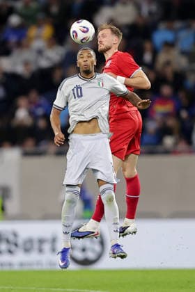 Header duel between Cher Ndour Italy 10 and Enes Mahmutovic Luxembourg 3 Football, Season 2025 2026, Friendly match, International match 03 06 2026 National team Luxembourg Italy LUX vs ITA Stade de Luxembourg, Luxembourg
