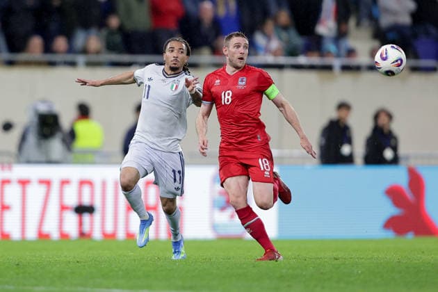 Laurent Jans captain Luxembourg 18 in duel with Luca Koleosho Italy 11 Football, Season 2025 2026, Friendly match, International match 03 06 2026 National team Luxembourg Italy LUX vs ITA Stade de Luxembourg, Luxembourg