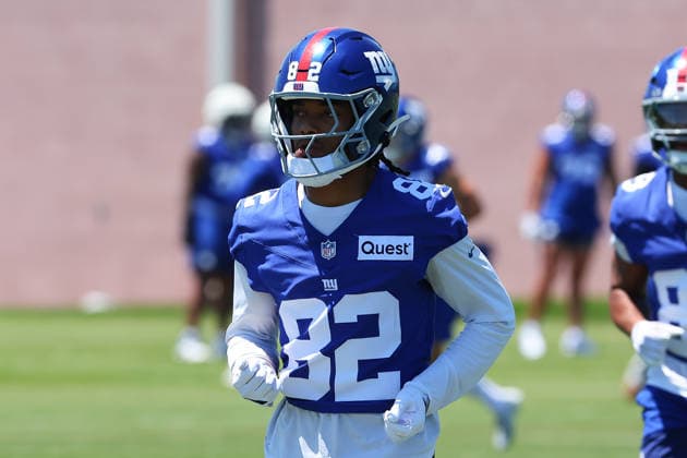 EAST RUTHERFORD, NJ- JUNE 03: Calvin Austin III 82 of the New York Giants during OTA Practice on June 3, 2026 at Quest Diagnostic Center in East Rutherford, New Jersey. (Photo by Rich Graessle Icon Sportswire) NFL, American Football Herren, USA JUN 03 New York Giants OTA EDITORIAL USE ONLY Icon26060326522