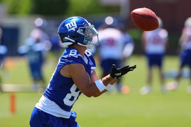EAST RUTHERFORD, NJ- JUNE 03: Braxton Berrios 87 of the New York Giants during OTA Practice on June 3, 2026 at Quest Diagnostic Center in East Rutherford, New Jersey. (Photo by Rich Graessle Icon Sportswire) NFL, American Football Herren, USA JUN 03 New York Giants OTA EDITORIAL USE ONLY Icon26060326524