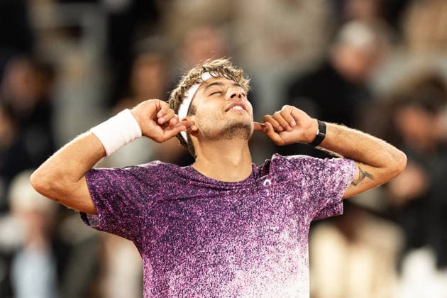 2026 French Open - Day Eleven Flavio Cobolli reacts after winning his men s singles match against Felix Auger-Aliassime on day 11 of the French Open tennis tournament on Court Philippe Chatrier at the Roland-Garros Complex in Paris, France. Paris France  Copyright: xIbrahimxEzzatx originalFilename:ezzat-notitle260603_npToz.jpg