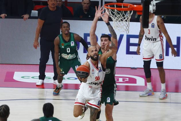 Basketball League, Olympiacos Piraeus vs Panathinaikos AKTOR Athens, Finals Game 1 - Evan Fournier, 94 of Olympiacos Piraeus in action during the Greek Basketball League basketball finals series game 1 match between Olympiacos Piraeus and Panathinaikos AKTOR Athenss held at Peace and Friendship Stadium, in Piraeus, Greece, on 3 June 2026. IMAGO ONE INCH PRODUCTIONS PIRAEUS Greece Copyright: xOnexInchxProductionsx 6990178