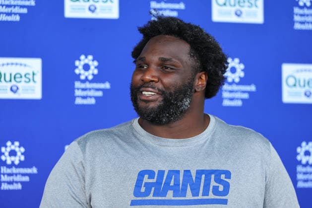 EAST RUTHERFORD, NJ- JUNE 03: DJ Reader 98 of the New York Giants answers questions after OTA Practice on June 3, 2026 at Quest Diagnostic Training Center in East Rutherford, New Jersey. (Photo by Rich Graessle Icon Sportswire) NFL, American Football Herren, USA JUN 03 New York Giants OTA EDITORIAL USE ONLY Icon26060326546
