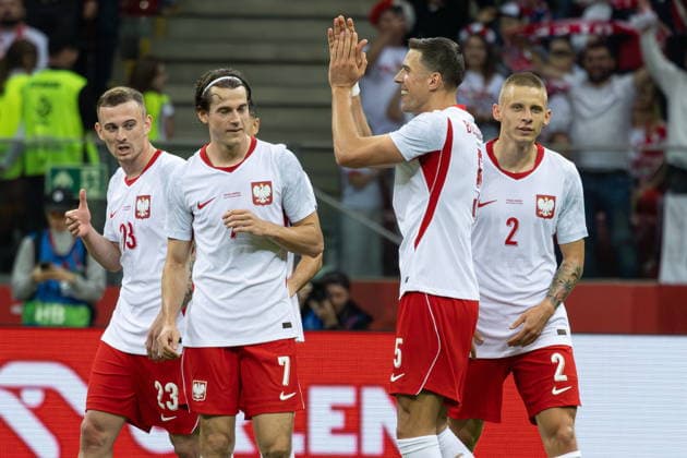 Warszawa 03.06.2026. Friendly match between Poland and Nigeria in Warsaw, Poland on June 3, 2026 --- Mecz towarzyski Polska - Nigeria w Warszawie, Polska 3 czerwca 2026 Persons Shown : Jan Bednarek Norbert Wojtuszek Mateusz Zukowski Jakub Kaminski Fot. Antoni Byszewski Arena Akcji NEWSPIX.PL --- newspix.pl 