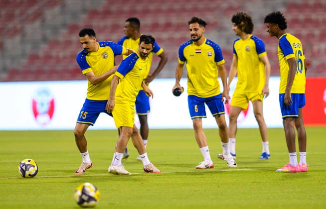 Yemen team press conference, PK, Pressekonferenz and Training Yemen national team, Nationalteam players warm up during a training session at Grand Hamad Stadium in Doha, Qatar, on June 3, 2026, on the eve of their AFC Asian Cup Saudi Arabia 2027 Qualifiers Group B match against Lebanon. DOHA Qatar Copyright: xNOUSHADx