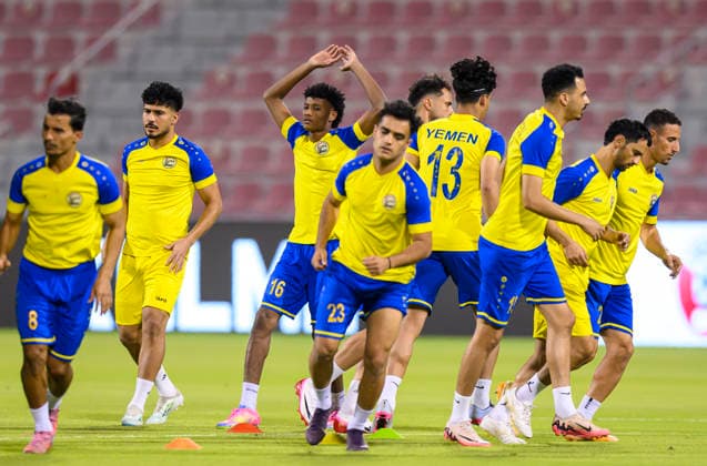 Yemen team press conference, PK, Pressekonferenz and Training Yemen national team, Nationalteam players warm up during a training session at Grand Hamad Stadium in Doha, Qatar, on June 3, 2026, on the eve of their AFC Asian Cup Saudi Arabia 2027 Qualifiers Group B match against Lebanon. DOHA Qatar Copyright: xNOUSHADx