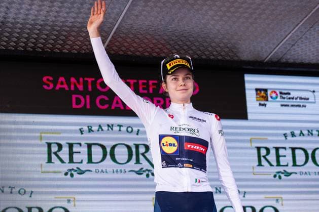 37th Giro d Italia Women 2026 - Stage 5 Isabella Holmgren of LIDL - TREK wears the Blue Jersey after Stage 5 of the 37th Giro d Italia Women, a 146km stage from Longarone to Santo Stefano di Cadore, in Italy, on June 3, 2026. Santo Stefano di Cadore Italy  Copyright: xTommasoxBerardix originalFilename:berardi-37thgiro260603_np3Ul.jpg