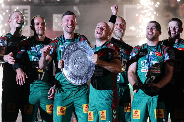 Daniel Pettersson SC Magdeburg,11 with the championship trophy Handball Bundesliga season 2025 2026 SC Magdeburg vs VfL Gummersbach in the GETEC Arena in Magdeburg Action,Handball,Germany,03 06 2026