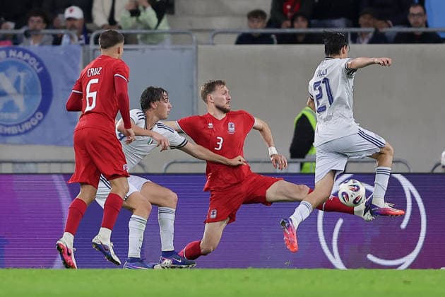 Enes Mahmutovic Luxembourg 3 clears in front of Niccolo Pisilli Italy 21 Football, Season 2025 2026, Friendly match, International match 03 06 2026 National team Luxembourg Italy LUX vs ITA Stade de Luxembourg, Luxembourg