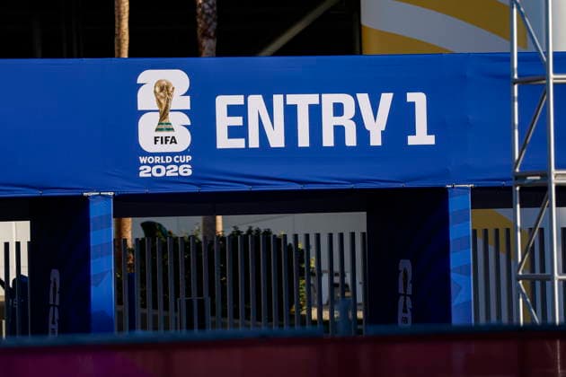 Los Angeles showcases World Cup features ahead of matches FIFA World Cup, WM, Weltmeisterschaft, Fussball signage is displayed outside SoFi Stadium in Inglewood, California, USA, 03 June 2026. The stadium is one of the venues selected to host matches during the upcoming FIFA World Cup. LOS ANGELES CALIFORNIA UNITED STATES  Copyright: xCHRISxTORRESx