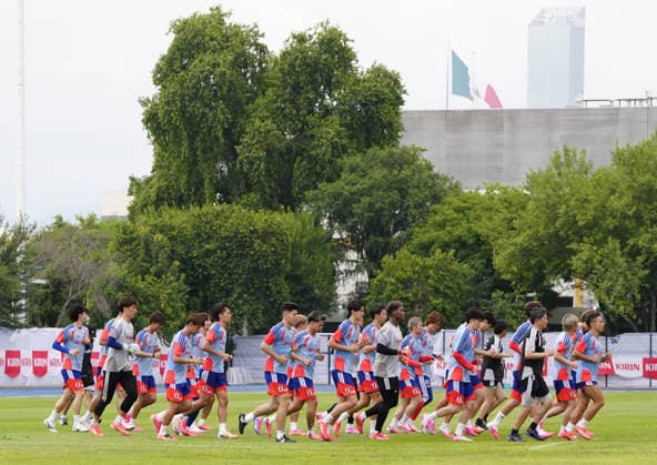 Football: Japan players train in Mexico Members of the Japan men s national football team train on June 3, 2026, during their pre-World Cup camp in Monterrey, Mexico.  A14AA0005617665P