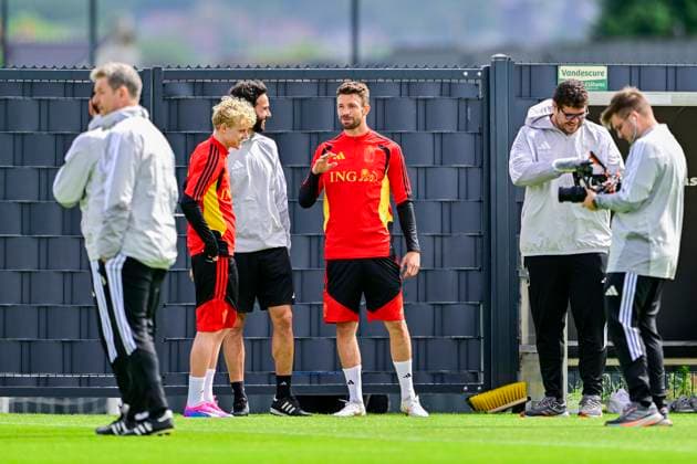 Belgian national football team - FIFA World Cup, WM, Weltmeisterschaft, Fussball 2026 - media activities 04 06 2026 TUBIZE, BELGIUM - JUNE 04 : Mechele Brandon defender of Belgium, Seys Joaquin defender of Belgium pictured during a training session at the training grounds of the Royal Belgian Football Association ahead of the FIFA World Cup 2026 on June 4, 2026 in Tubize, Belgium, 04 06 2026 Tubize Belgium  Copyright: xJanxDexMeuleneirx