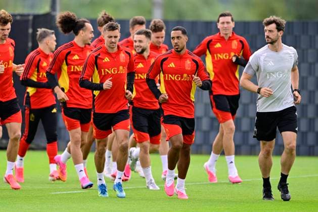Belgian national football team - FIFA World Cup, WM, Weltmeisterschaft, Fussball 2026 - media activities 04 06 2026 TUBIZE, BELGIUM - JUNE 04 : Castagne Timothy defender of Belgium, Tielemans Youri midfielder of Belgium pictured during a training session at the training grounds of the Royal Belgian Football Association ahead of the FIFA World Cup 2026 on June 4, 2026 in Tubize, Belgium, 04 06 2026 Tubize Belgium  Copyright: xJanxDexMeuleneirx