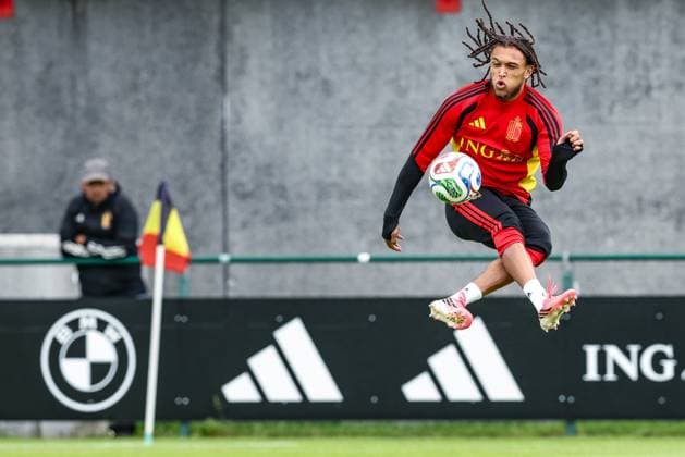 Belgium s Diego Da Silva Moreira pictured in action during a training session of Belgian national soccer team Red Devils for the 2026 FIFA World Cup, WM, Weltmeisterschaft, Fussball at the Proximus Basecamp in Tubize, on Thursday 04 June 2026. Red Devils will play a friendly game against Tunisia on Sathurday before leaving for the 2026 FIFA World Cup. BRUNOxFAHY  x175908944x