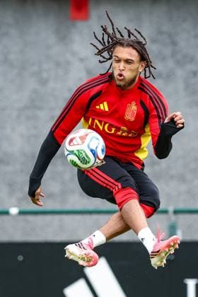 Belgium s Diego Da Silva Moreira pictured in action during a training session of Belgian national soccer team Red Devils for the 2026 FIFA World Cup, WM, Weltmeisterschaft, Fussball at the Proximus Basecamp in Tubize, on Thursday 04 June 2026. Red Devils will play a friendly game against Tunisia on Sathurday before leaving for the 2026 FIFA World Cup. BRUNOxFAHY  x175908949x