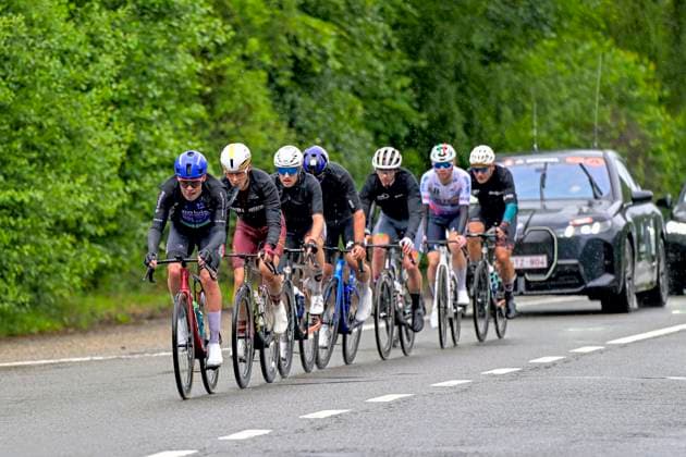Tour de Wallonie 2026 Stage 4 EUPEN, BELGIUM - JUNE 04 : Ronhaar Pim (NED) of Baloise Verzekeringen - Het Poetsbureau Lions leading the escape pack during stage 4 of the 47th edition of Ethias Tour de Wallonie an UCI ProSeries 2.Pro cycling road race stage for Men Elite of 166.7 km with start in Dison and finish in Eupen on June 4, 2026 in Eupen, Belgium, 04 06 2026 ( Motordriver Pieter Van Herzele - Eupen Belgium  Copyright: xSesx