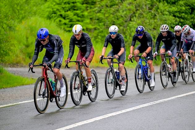 Tour de Wallonie 2026 Stage 4 EUPEN, BELGIUM - JUNE 04 : Florez Samuel (COL) of Modern Adventure Pro Cycling, Ronhaar Pim (NED) of Baloise Verzekeringen - Het Poetsbureau Lions, in the escape pack during stage 4 of the 47th edition of Ethias Tour de Wallonie an UCI ProSeries 2.Pro cycling road race stage for Men Elite of 166.7 km with start in Dison and finish in Eupen on June 4, 2026 in Eupen, Belgium, 04 06 2026 ( Motordriver Pieter Van Herzele - Eupen Belgium  Copyright: xSesx