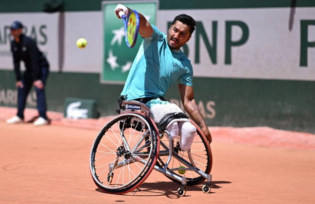 2026 French Open (Roland-Garros) - Day 12 PARIS, FRANCE - JUNE 04: Ahmet Kaplan of Turkiye and Sam Schroder of Netherlands (not seen) compete during the Men s Wheelchair Singles semifinal match at the French Open (Roland Garros) Grand Slam tennis tournament in Paris, France on June 04, 2026. Burak Akbulut Anadolu Paris France. Editorial use only. Please get in touch for any other usage.  Copyright: x2026xAnadoluxBurakxAkbulutx
