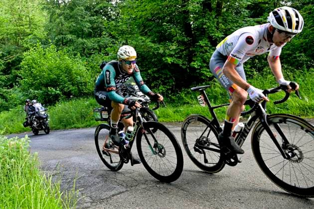 Tour de Wallonie 2026 Stage 4 EUPEN, BELGIUM - JUNE 04 : Belohvosciks Kristians (LAT) of BIKE AIDi in the escape pack during stage 4 of the 47th edition of Ethias Tour de Wallonie an UCI ProSeries 2.Pro cycling road race stage for Men Elite of 166.7 km with start in Dison and finish in Eupen on June 4, 2026 in Eupen, Belgium, 04 06 2026 ( Motordriver Pieter Van Herzele - Eupen Belgium  Copyright: xSesx
