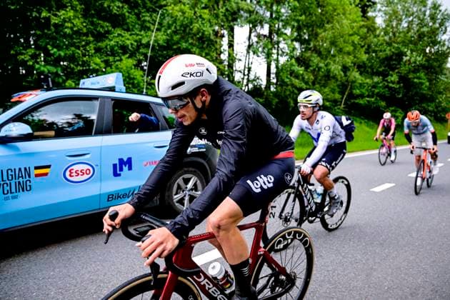 Tour de Wallonie 2026 Stage 4 EUPEN, BELGIUM - JUNE 04 : De Lie Arnaud (BEL) of Lotto Intermarche in action during stage 4 of the 47th edition of Ethias Tour de Wallonie an UCI ProSeries 2.Pro cycling road race stage for Men Elite of 166.7 km with start in Dison and finish in Eupen on June 4, 2026 in Eupen, Belgium, 04 06 2026 ( Motordriver Pieter Van Herzele - Eupen Belgium  Copyright: xSesx