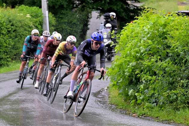Tour de Wallonie 2026 Stage 4 EUPEN, BELGIUM - JUNE 04 : Ronhaar Pim (NED) of Baloise Verzekeringen - Het Poetsbureau Lions leading the escape pack during stage 4 of the 47th edition of Ethias Tour de Wallonie an UCI ProSeries 2.Pro cycling road race stage for Men Elite of 166.7 km with start in Dison and finish in Eupen on June 4, 2026 in Eupen, Belgium, 04 06 2026 ( Motordriver Pieter Van Herzele - Eupen Belgium  Copyright: xSesx