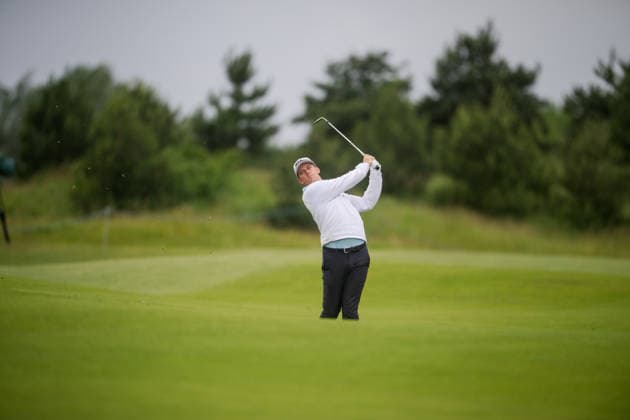 AMSTERDAM, NETHERLANDS - JUNE 04: Daniel Hillier of New Zealand plays his second shot from the fairway of the 1st hole during the first round of the KLM Open at The International on June 4, 2026 in Amsterdam, Netherlands. Credit: Andy Astfalck NurPhoto Netherlands Copyright: xAndyxAstfalckx