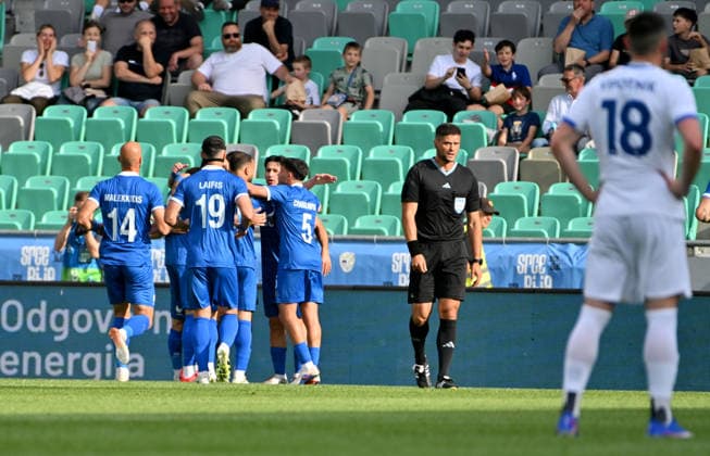 LJUBLJANA, SLOVENIA - JUNE 04: Team Cyprus celebrate score during the International men’s football Friendly match between Slovenia and Cyprus at Stadium Stozice, Ljubljana on June 04, 2026 in Ljubljana, Slovenia. (Photo by Igor Kupljenik Sports Press Photo).  Copyright: xIgorxKupljenikx xSPPx Sportspressphoto_SPR160692