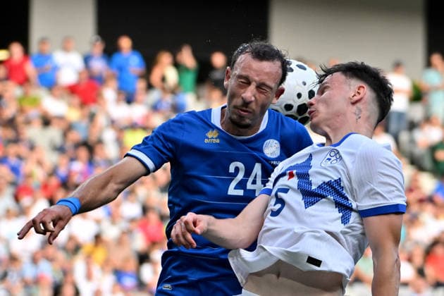 LJUBLJANA, SLOVENIA - JUNE 04: Stavros Georgiou of Cyprus (R) in action against Srdjan Kuzmic of Slovenia (R) during the International men’s football Friendly match between Slovenia and Cyprus at Stadium Stozice, Ljubljana on June 04, 2026 in Ljubljana, Slovenia. (Photo by Igor Kupljenik Sports Press Photo).  Copyright: xIgorxKupljenikx xSPPx Sportspressphoto_SPR160716
