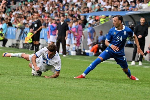 LJUBLJANA, SLOVENIA - JUNE 04: Stavros Georgiou of Cyprus (R) in action against Benjamin Verbicof Slovenia (L) during the International men’s football Friendly match between Slovenia and Cyprus at Stadium Stozice, Ljubljana on June 04, 2026 in Ljubljana, Slovenia. (Photo by Igor Kupljenik Sports Press Photo).  Copyright: xIgorxKupljenikx xSPPx Sportspressphoto_SPR160719