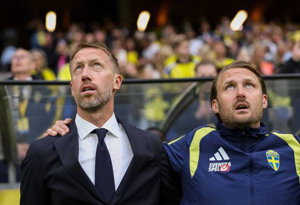 260604 Head coach Graham Potter and assistant coach Björn Hamberg of Sweden ahead of the international friendly football match between Sweden and Greece on June 4, 2026 in Stockholm Photo Maxim Thore BILDBYRAN kod MT JM0822 bbeng fotboll football soccer fotball träningslandskamp international friendly sverige sweden sverige a grekland greece  Copyright: MAXIMxTHORE BB260604MT018