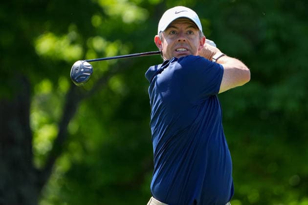 DUBLIN, OH - JUNE 04: Rory McIlroy of Northern Ireland plays his shot from the 5th tee during first round of the Memorial Tournament on June 04, 2026 at the Muirfield Village Golf Club in Dublin, Ohio. (Photo by Jason Mowry Icon Sportswire) GOLF: JUN 04 PGA, Golf Herren the Memorial Tournament presented by Workday EDITORIAL USE ONLY Icon260604004