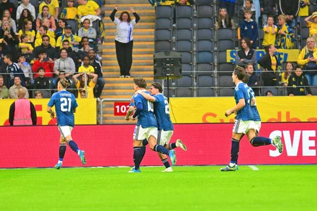 Strawberry Arena SOLNA, SWEDEN - JUNE 4: Greece celebrates goal during the friendly match between Sweden and Greece at Strawberry Arena on June 4, 2026 in Solna, Sweden. (Peter Sonander SPP)  Copyright: xPeterxSonander SPPx Sportspressphoto_SPR160724
