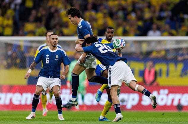 260604 Alexander Isak of Sweden and Christos Zafeiris of Greece during the international friendly football match between Sweden and Greece on June 4, 2026 in Stockholm Photo Maxim Thore BILDBYRAN code MT JM0822 bbeng fotboll football soccer fotball träningslandskamp international friendly sverige sweden sverige a grekland greece  Copyright: MAXIMxTHORE BB260604MT026
