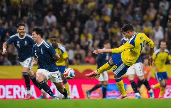 260604 Yasin Ayari of Sweden during the international friendly football match between Sweden and Greece on June 4, 2026 in Stockholm Photo Joel Marklund BILDBYRAN code JM JM0822 bbeng fotboll football soccer fotball träningslandskamp international friendly sverige sweden sverige a grekland greece  Copyright: JOELxMARKLUND BB260604JM046
