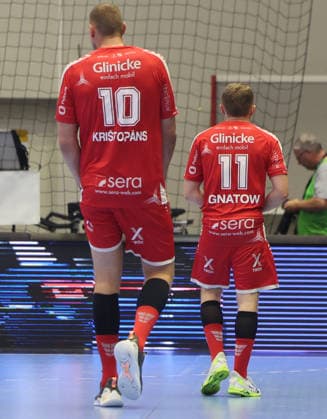GER HBL Season 2025 2026 MT Melsungen vs FÜCHSE Berlin, 04 06 26, ROTHENBACH HALLE, Kassel Dainis KRISTOPANS MT Melsungen 10 , Dimitri IGNATOW MT Melsungen 11 , the difference between 10 and 11, Funpic