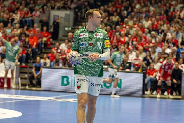 DAIKIN Handball Bundesliga, Kassel, MT Melsungen vs Fuechse Berlin, Rothenbach Halle Kassel 04 06 2026 DAIKIN Handball Bundesliga, Kassel, Germany 04 06 2026 Mathias Gidsel Fuechse Berlin, 19 on the ball, Handball Bundesliga, MT Melsungen vs Fuechse Berlin match, Rothenbach Halle Kassel Copyright: xBEAUTIFULxSPORTS Freudensteinx