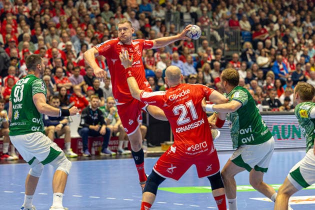 DAIKIN Handball Bundesliga, Kassel, MT Melsungen vs Fuechse Berlin, Rothenbach Halle Kassel 04 06 2026 DAIKIN Handball Bundesliga, Kassel, Germany 04 06 2026 Dainis Kristopans MT Melsungen, 10 at the throw, Handball Bundesliga, Match of MT Melsungen vs Fuechse Berlin, Rothenbach Halle Kassel Copyright: xBEAUTIFULxSPORTS Freudensteinx