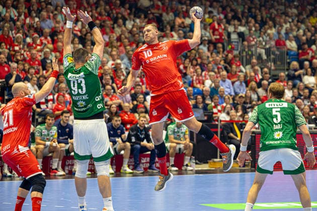 DAIKIN Handball Bundesliga, Kassel, MT Melsungen vs Fuechse Berlin, Rothenbach Halle Kassel 04 06 2026 DAIKIN Handball Bundesliga, Kassel, Germany 04 06 2026 Dainis Kristopans MT Melsungen, 10 at the throw, Handball Bundesliga, Match of MT Melsungen vs Fuechse Berlin, Rothenbach Halle Kassel Copyright: xBEAUTIFULxSPORTS Freudensteinx
