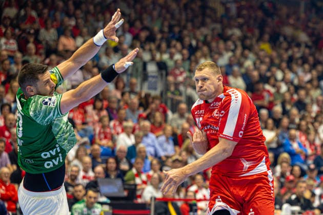 DAIKIN Handball Bundesliga, Kassel, MT Melsungen vs Fuechse Berlin, Rothenbach Halle Kassel 04 06 2026 DAIKIN Handball Bundesliga, Kassel, Germany 04 06 2026 Dainis Kristopans MT Melsungen, 10 at the throw, Handball Bundesliga, Match of MT Melsungen vs Fuechse Berlin, Rothenbach Halle Kassel Copyright: xBEAUTIFULxSPORTS Freudensteinx