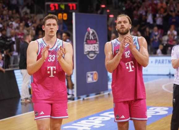 End of season for Telekom Baskets Bonn after defeat to FC Bayern Munich Muenchen Basketball Patrick Heckmann, Melvin Jostmann Playoffs semi-final game 3 2025 season 26
