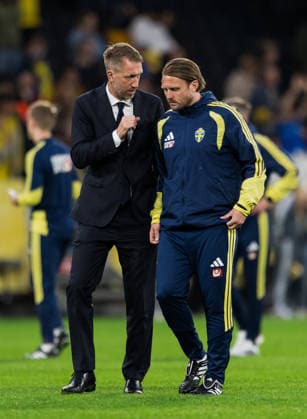 260604 Head coach Graham Potter and assistant coach Björn Hamberg after the international friendly football match between Sweden and Greece on June 4, 2026 in Stockholm Photo Johanna Säll BILDBYRAN kod JL JM0822 bbeng fotboll football soccer fotball träningslandskamp international friendly sverige sweden sverige a grekland greece  Copyright: JOHANNAxSÄLL BB260604BB628
