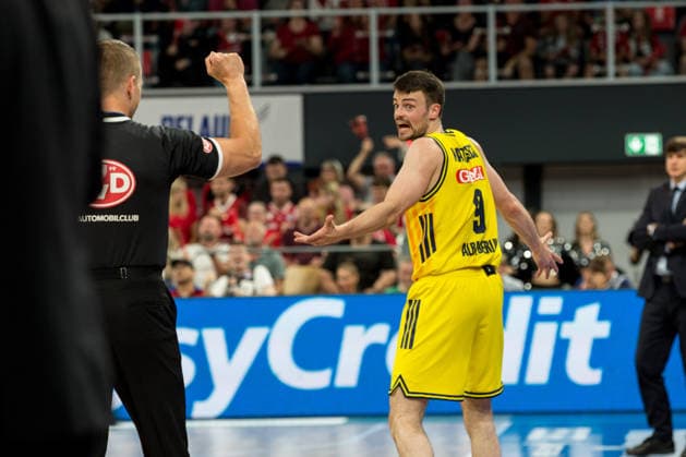 Bamberg, Germany 04 June 2026 1 BBL Playoff Semifinals 2025 2026 Sp 3 Bamberg Baskets vs Alba Berlin In the picture Jonas Mattisseck Berlin is dissatisfied and angry Brose Arena Bayern Copyright: xFotostandx xSchmittx